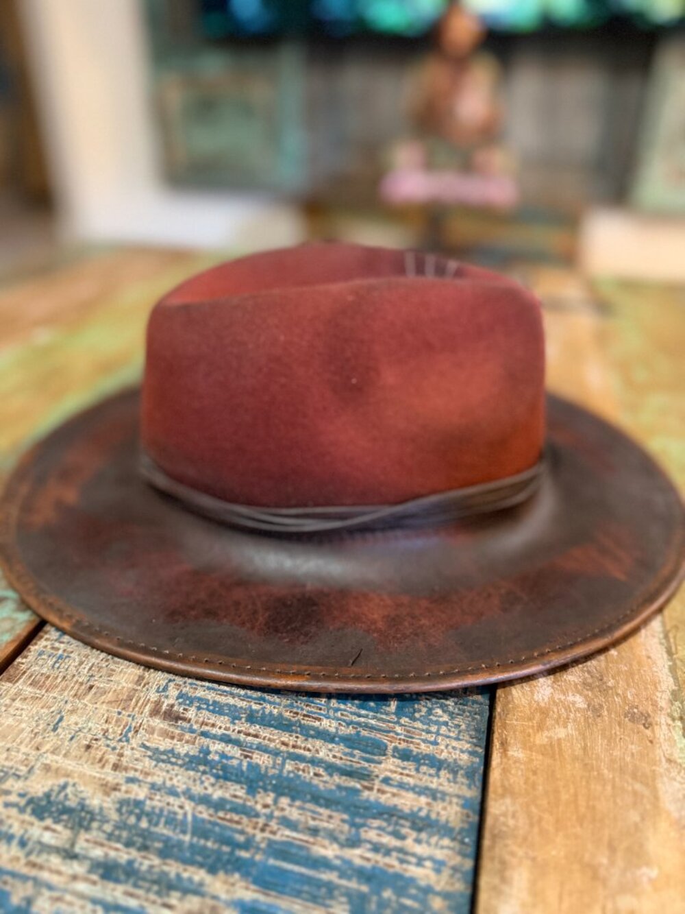 American Hat Makers XL Leather Wool Felt Fedora Feather Hat - Picture 5 of 7